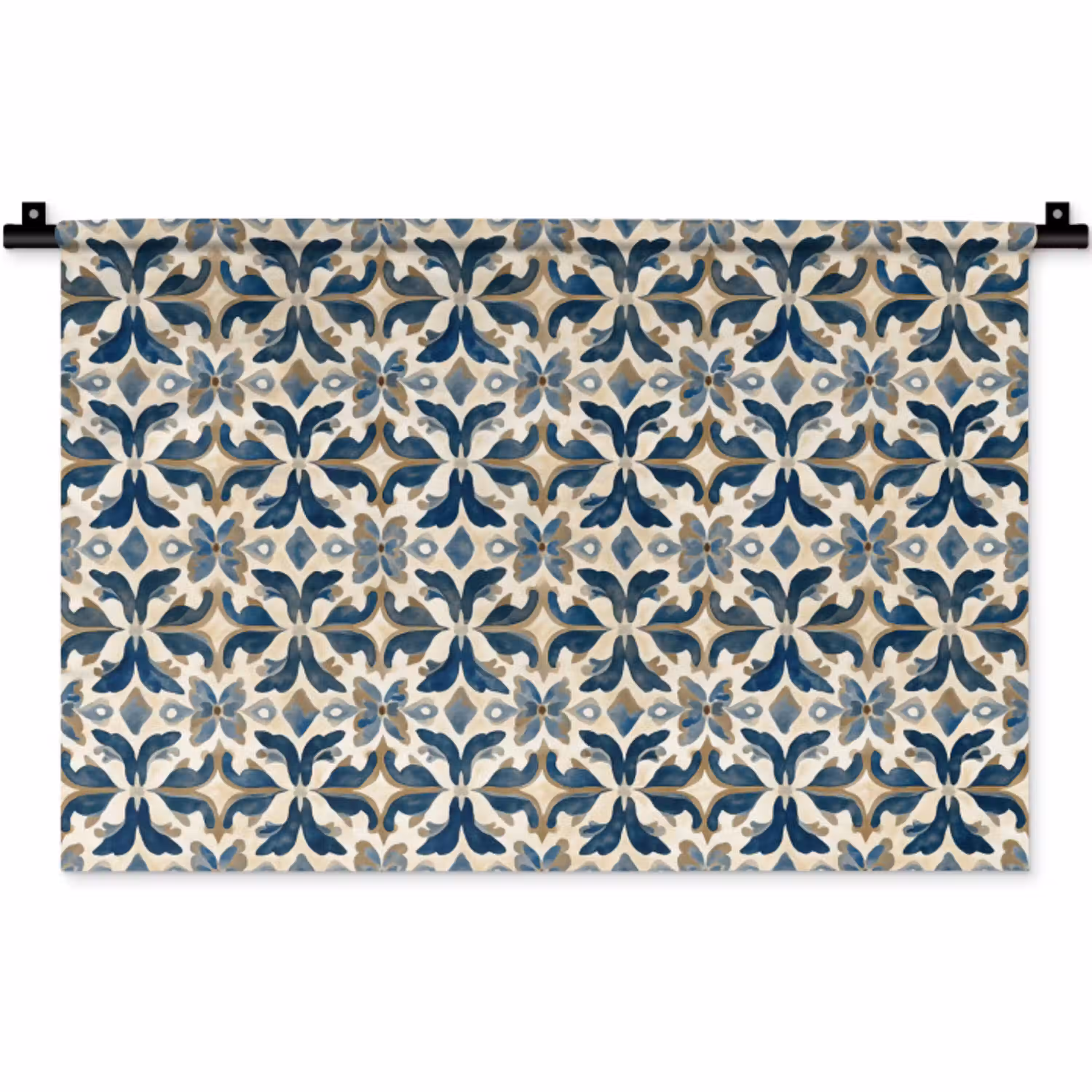 Tegel - Patroon - Blauw - Beige Wandkleed katoen klein 269 -zz3d