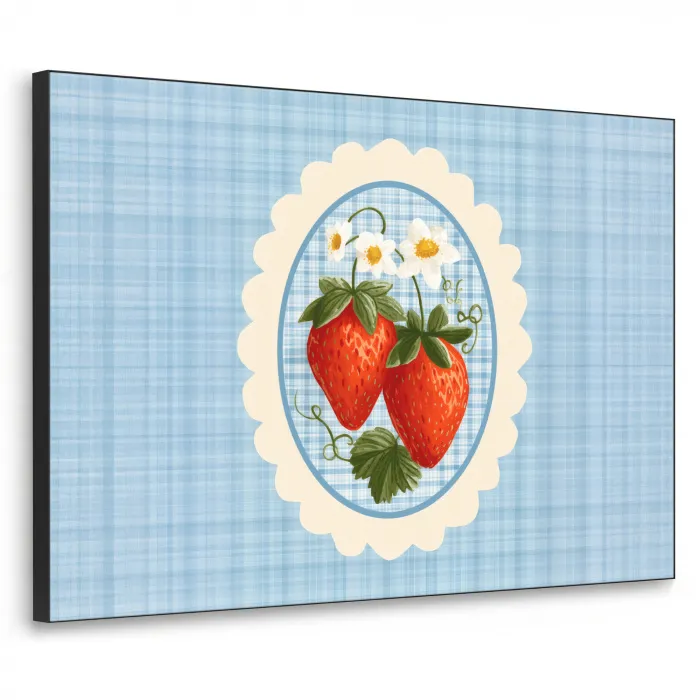 Aardbeien - Lijst - Rood - Geruit Textielframe - compleet frame klein -3d