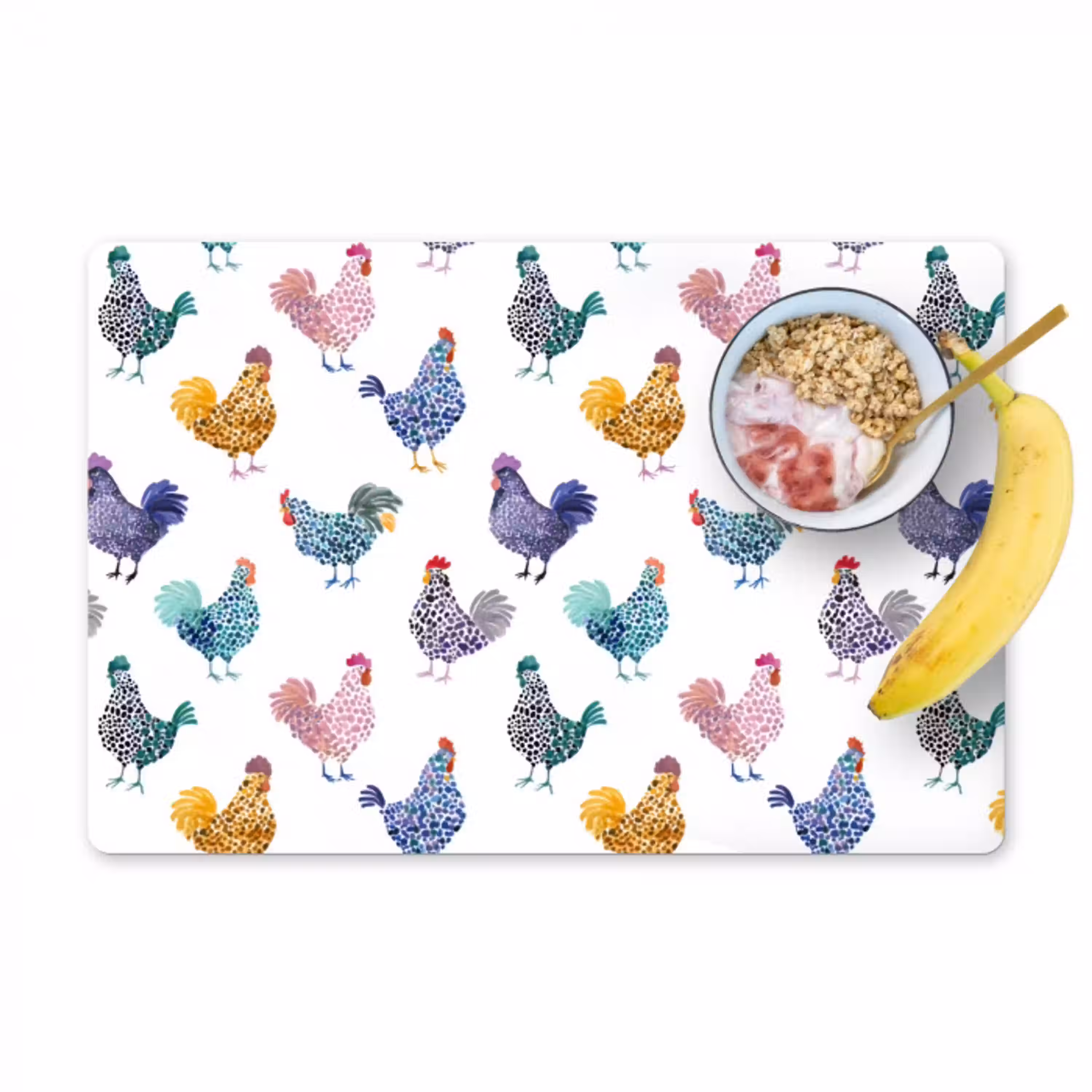 Kippen -Aquarel - Kleurrijk Placemat vinyl groot 368 -zzzproduct_Kitchenyeah-website