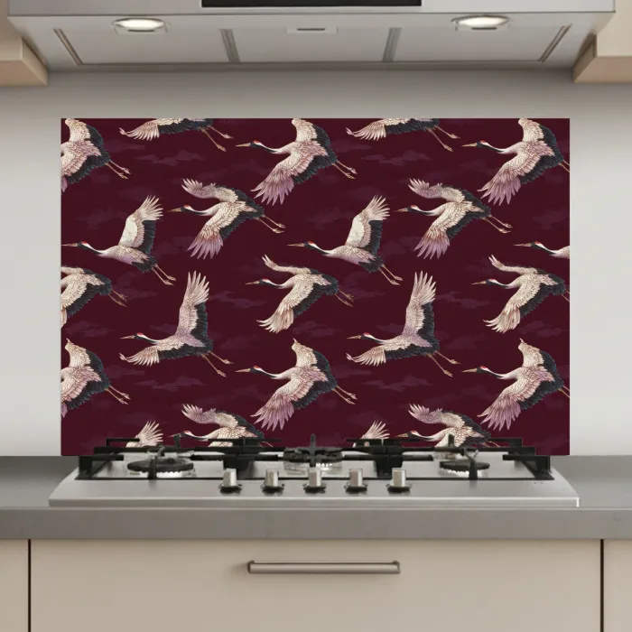 Kraanvogels - Klassiek - Bordeaux keuken achterwand spatscherm klein 900 -3d_website