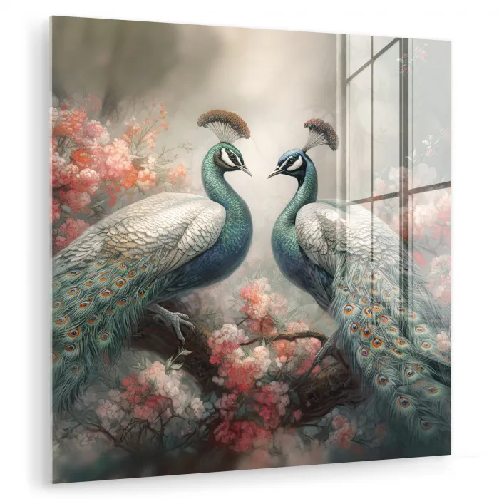 Pauwen - Pauwenveren - Vogels - Bloemen - Natuur plexiglas 5mm klein -zzzproduct_nieuw