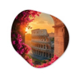 Colosseum - Rome - Roze Bloemen Wandcirkel Organisch Plexiglas middel -3d