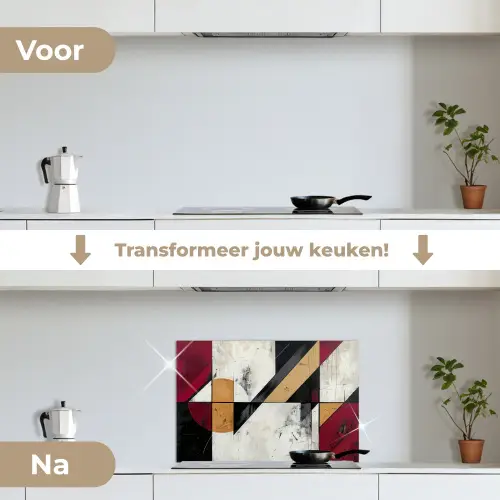 Modern - Abstract - Geometrisch - Rood - Industrieel keuken achterwand spatscherm klein -voor_na_NL