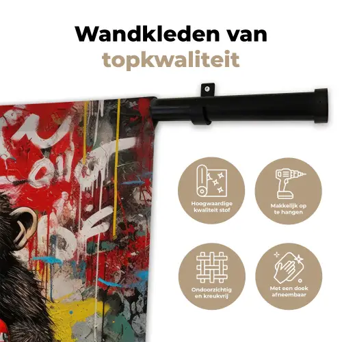 Chimpansee voor graffiti muur Wandkleed katoen klein -sfeer2