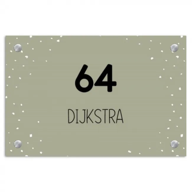 Naambordje voordeur - Rechthoek - Olijfgroen met stippen - Modern