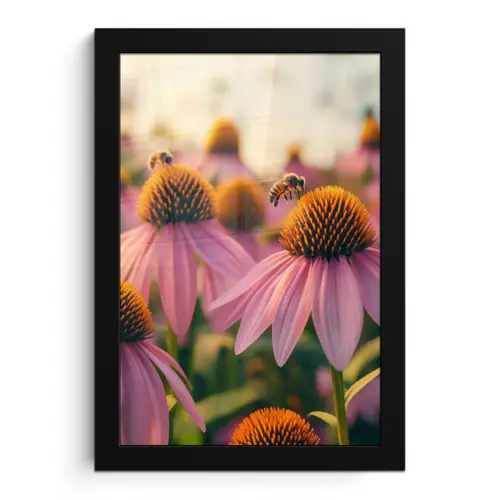 Bloemen - Paars - Bijen fotolijst zwart zonder passe partout klein -3d