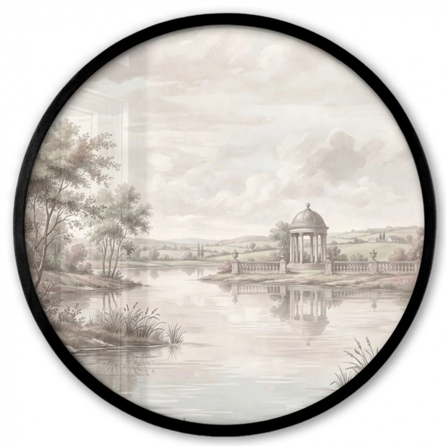 Landschap - Water - Natuur - Sepia Fotolijst rond zonder passe partout klein -3d