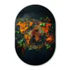Wereldkaart - Kruiden - Levendige kleuren Wandcirkel Ovaal Glas middel -3d
