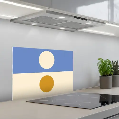 Cirkels - Symmetrisch - Wit - Blauw- Geel keuken achterwand spatscherm klein -3d_schuin