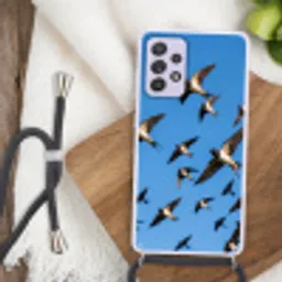 Zwaluwen - Vliegen - Blauw Hoesje Samsung Galaxy A52 5G met koord klein -sfeer4