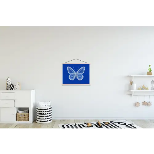 Vlinder - Wit - Getekend - Stippen textielposter latten blank klein -kinderkamer