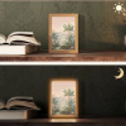 Tropisch landschap - palmbomen - Bloemen - Roze lucht Light Box met kabel (Tafellamp) klein -sfeer3