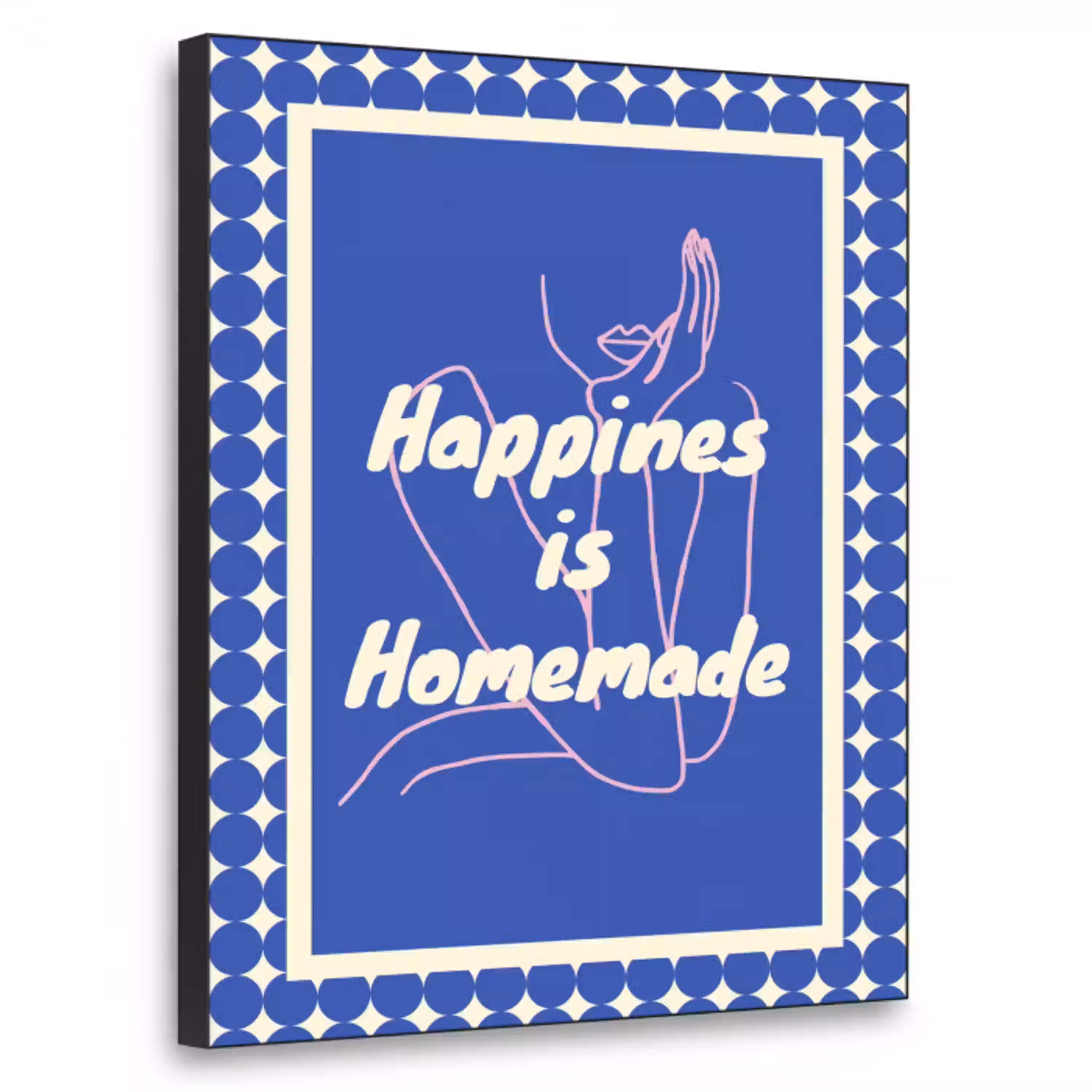 Lijntekening - Vrouw - Quote - Blauw Textielframe - compleet frame klein -3d