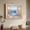 Doorkijk - Winterlandschap - Natuur - Berg - Bomen - Hout Textielframe zwart klein -sfeer3