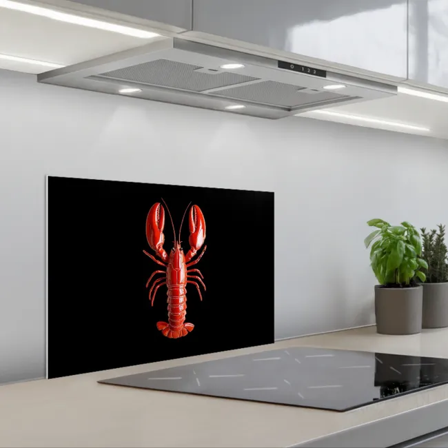 Kreeft - Glossier Rood - Zwart keuken achterwand spatscherm klein -3d_schuin