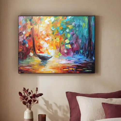 Kleurrijk - Olieverf - Water - Boot Textielframe zwart klein -sfeer1