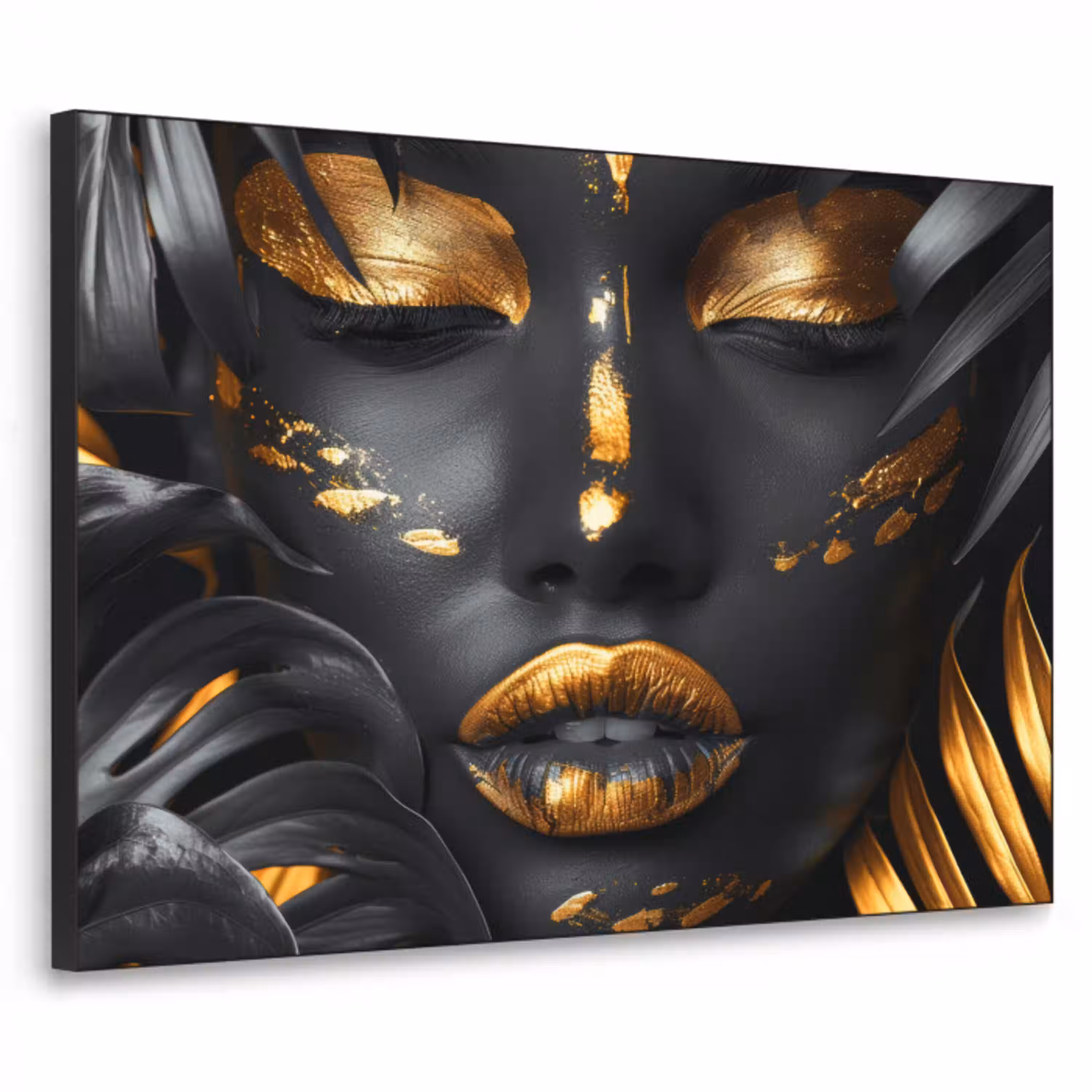 Vrouw - Goud - Natuur - Portret - Modern Textielframe zwart klein -3d