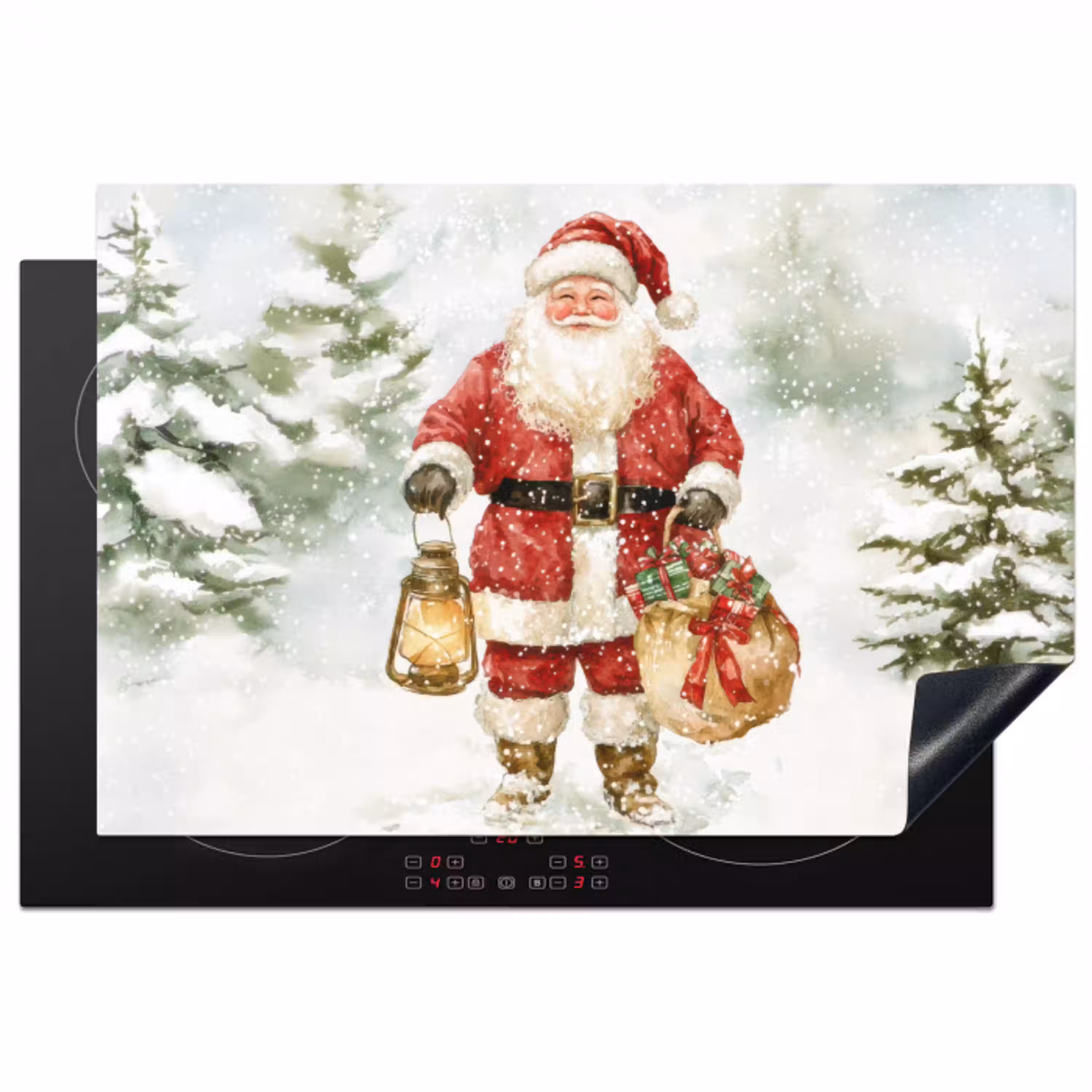 Kerstman- Winter - Sneeuw - Wit - Rood Inductie beschermer vinyl 3mm klein -3d