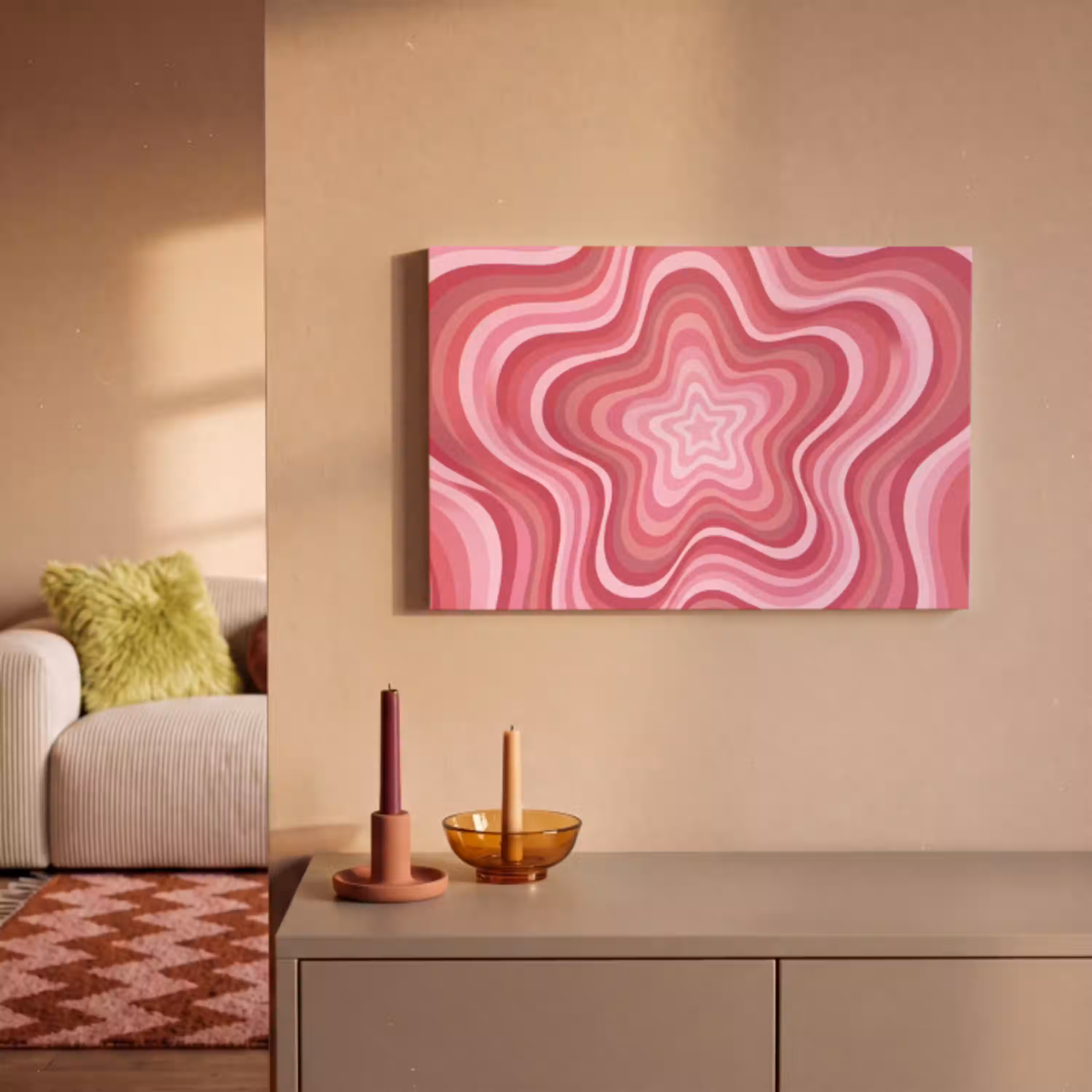 Ster - Golvend - Abstract - Roze canvas 2cm klein -sfeer1
