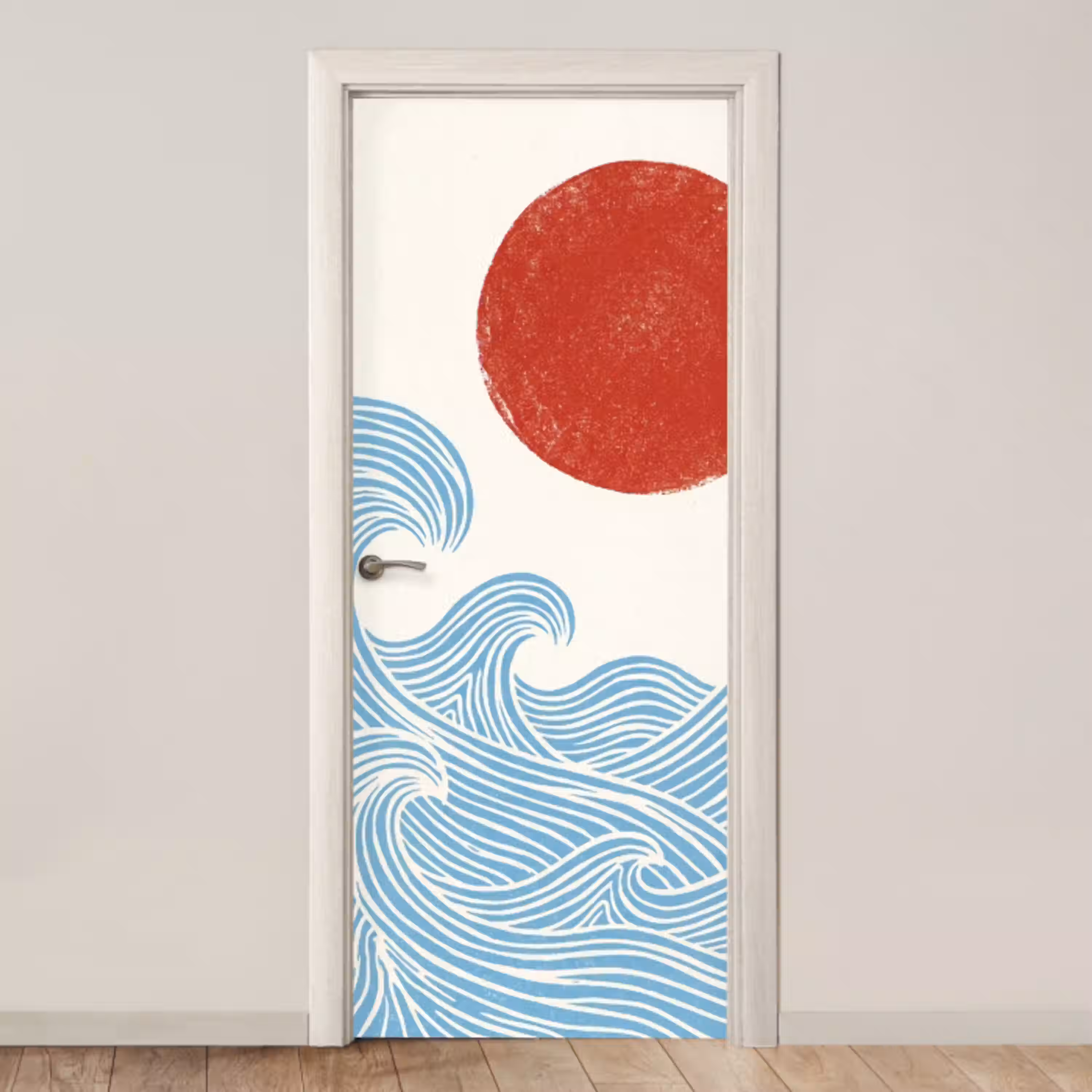 Zon - Golven - Oceaan - Abstract - Rood deurposter klein -3d_beige