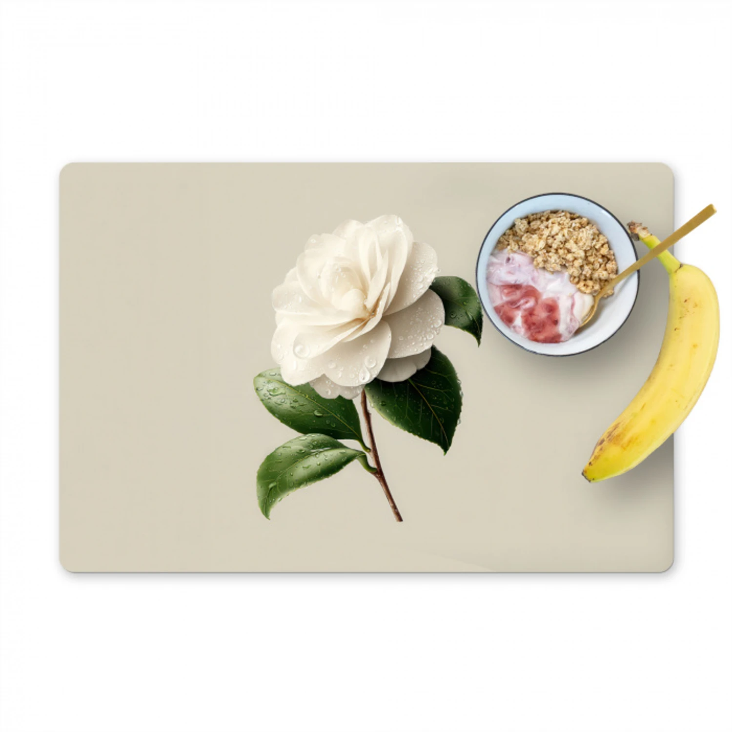 Cameliabloem - Wit - Groen Placemat vinyl groot -zzzproduct_Kitchenyeah-website