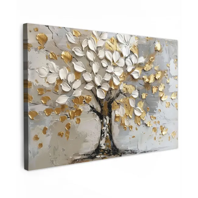 Boom - Beige - Grijs - Goud - Abstract canvas 2cm klein -z3d