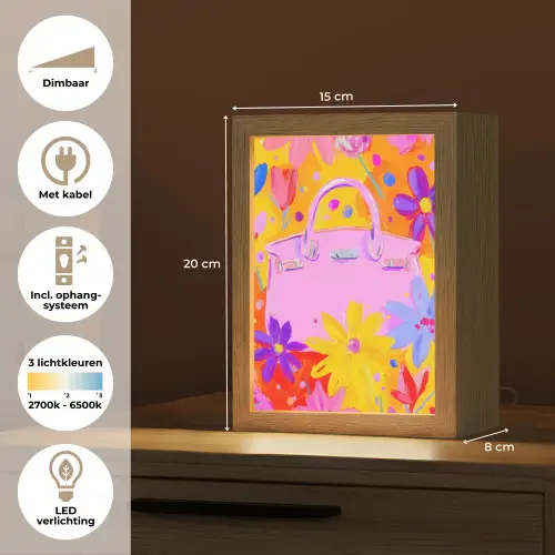 Tas - Roze - Bloemen Light Box met kabel (Tafellamp) klein -USP_NL