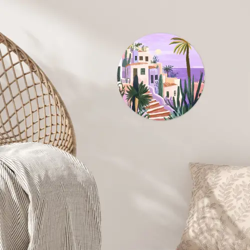 Huizen - Minimalistisch - Palmbomen - Kust Wandcirkel behangsticker klein -sfeer4