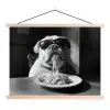Hond - Bulldog - Pasta - Bril - Stoer - Dieren textielposter latten blank klein -3d