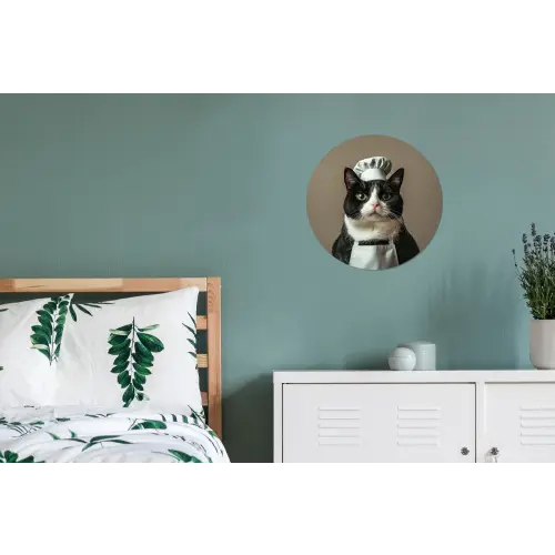 Kat - Kokskleding - Zwart - Wit Wandcirkel aluminium klein -slaapkamer