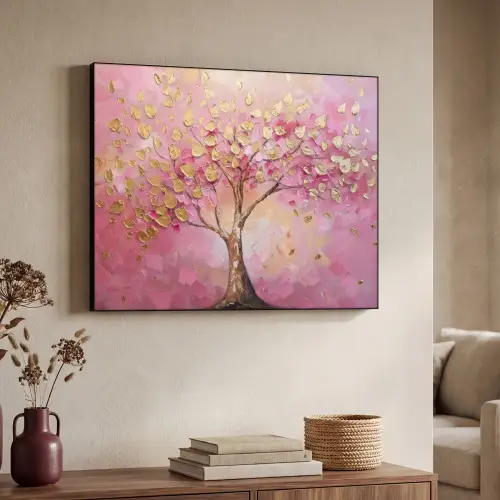 Boom - Roze - Goud - Modern Textielframe - compleet frame klein -sfeer3