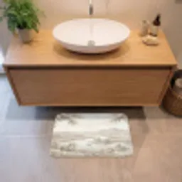 Rivierlandschap - Bergen - Natuur - Vintage - Beige Badmat klein -sfeer1