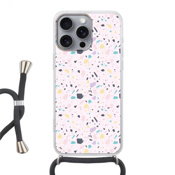 Terrazzo -  Patroon - Zacht - Snoep Hoesje iPhone 16 Pro Max met koord klein 804 -3d