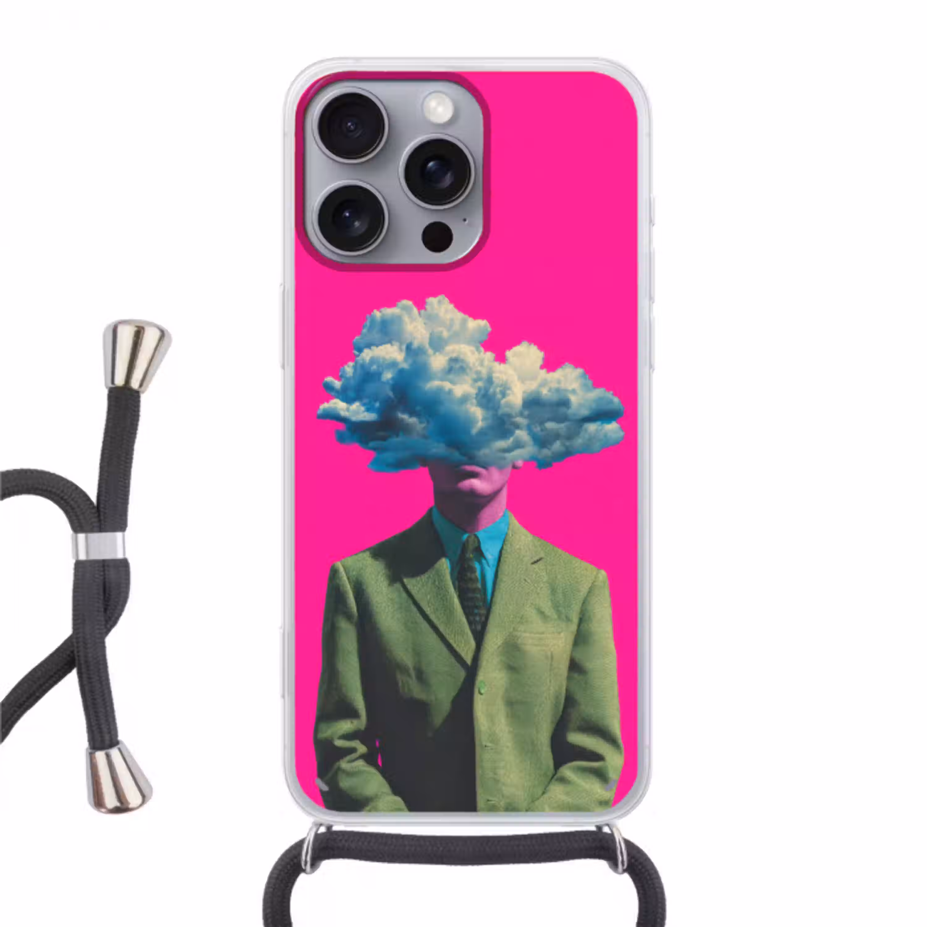 Man - Pak - Wolk - Roze Hoesje iPhone 16 Pro Max met koord klein -3d