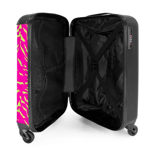 Felroze tijgerprint met limoengroene strepen NBS - Handbagage koffer - Kinderen Unisex middel -binnenkant