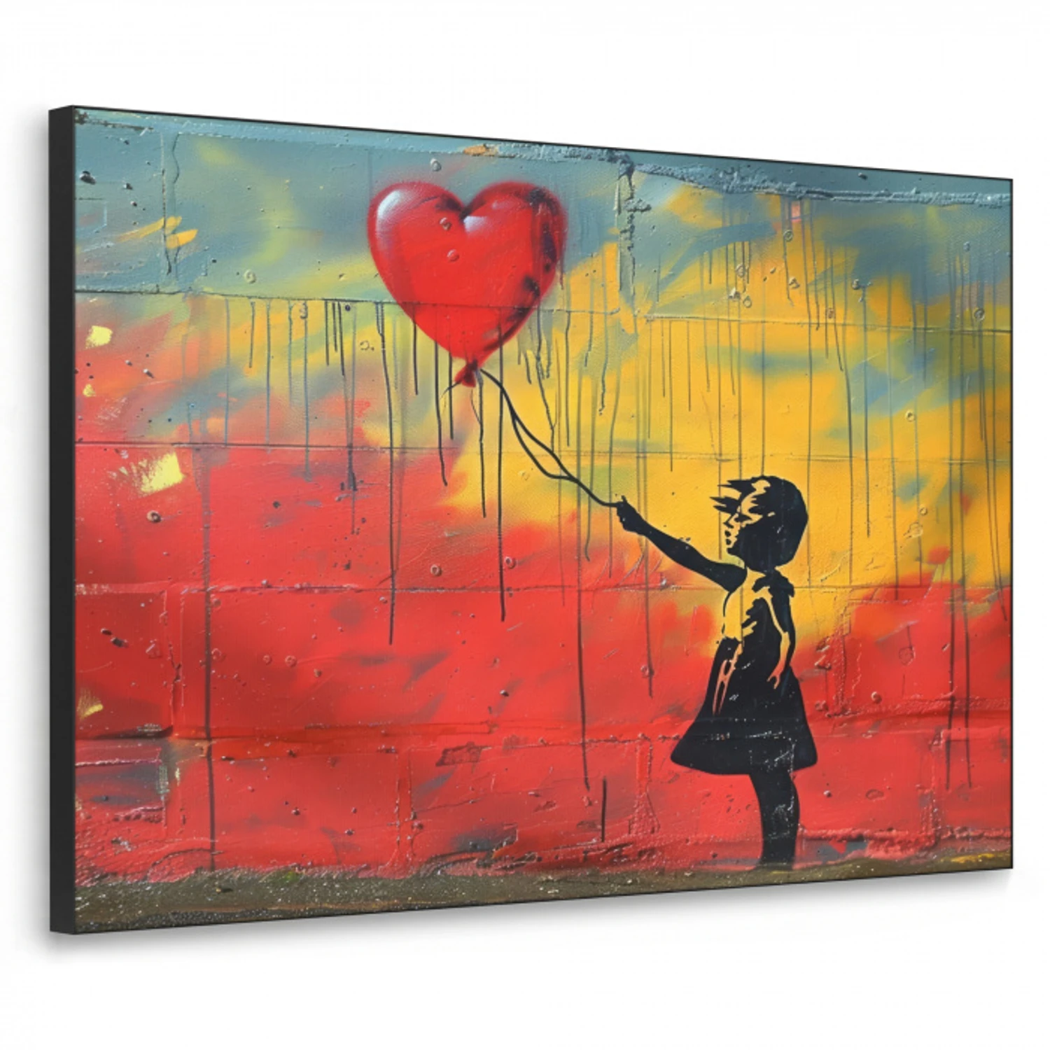Banksy Style - Kleurrijk - Graffiti - Meisje - Street art Textielframe - compleet frame klein -3d