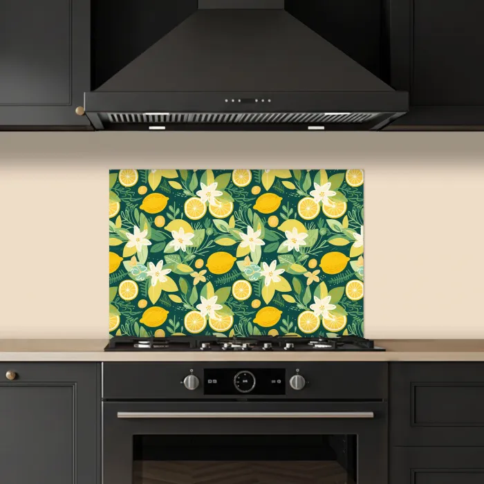 Groen - Bloemen - Citroenpartjes keuken achterwand spatscherm klein 900 -sfeer1