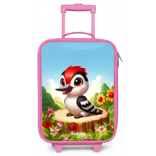 Specht op en boomstronk Kinderkoffer - Roze klein -zz3dotto