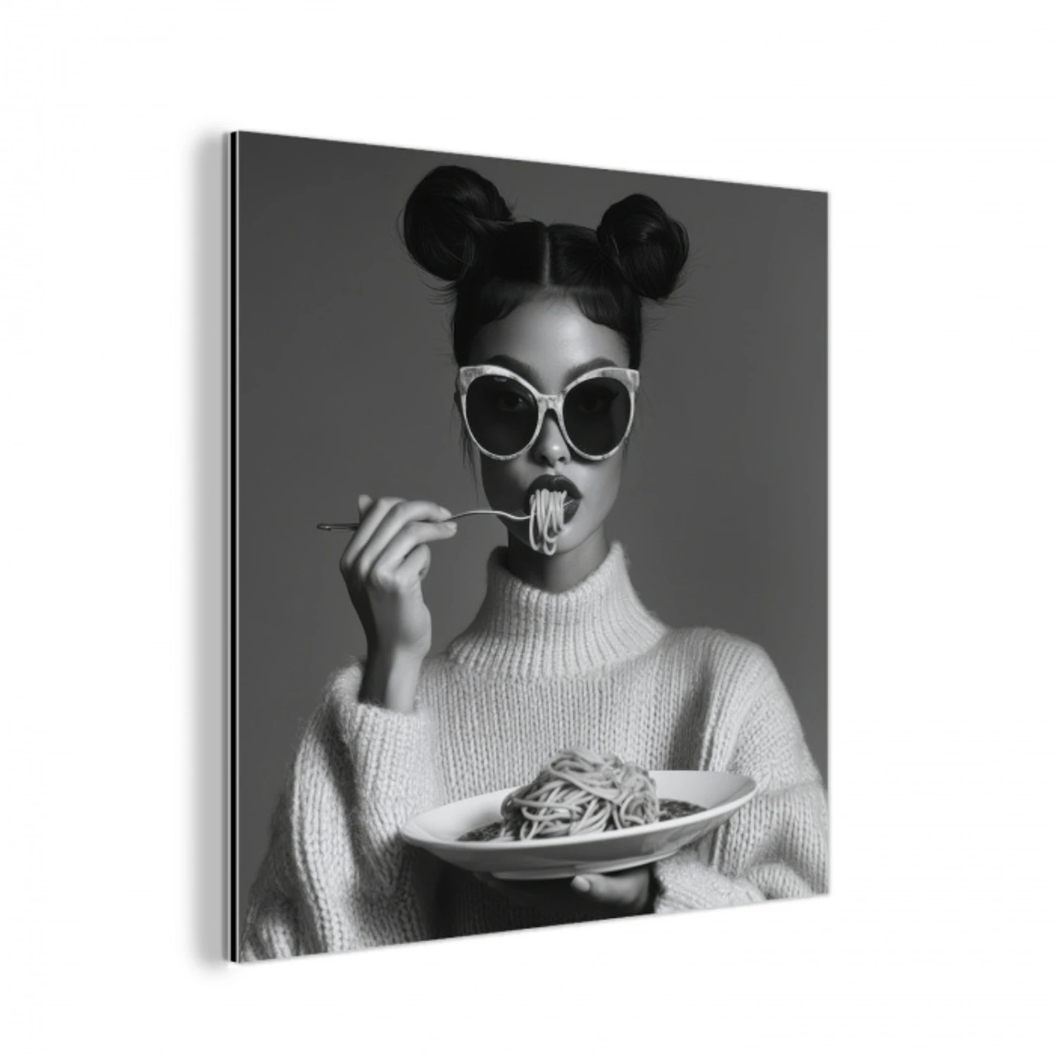 Vrouw - Pasta - Zonnebril aluminium wit klein -3d