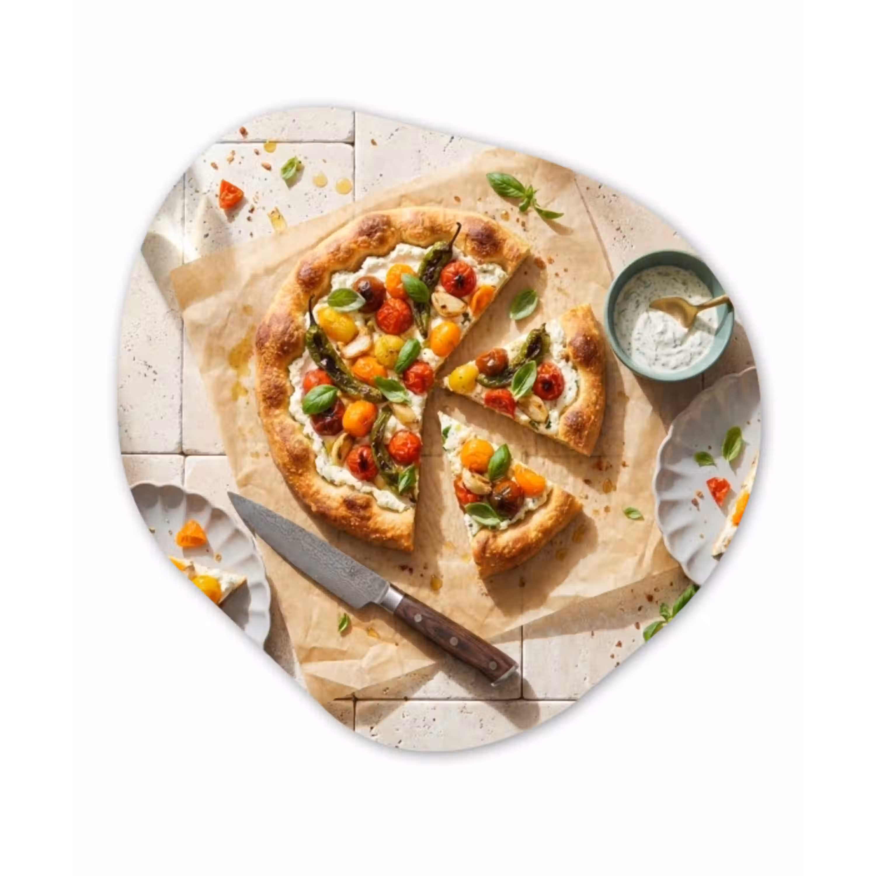 Eten - Tomaten - Basilicum - Maaltijd - Vers Wandcirkel Organisch Forex 3mm klein -3d