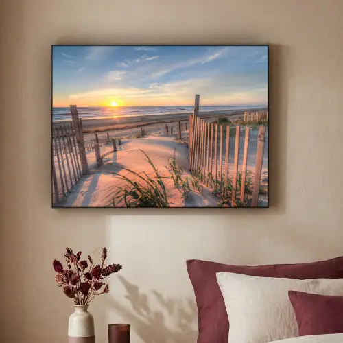 Strand - Zee - Duin - Zonsondergang - Landschap Textielframe zwart klein -sfeer1