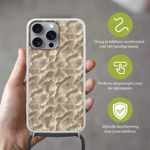 Waaierstructuren - Beige - Vezeltextuur Hoesje iPhone 16 Pro Max met koord klein 804 -sfeer2_NL