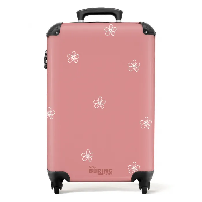 Roze achtergrond met witte bloemen NBS - Handbagage koffer - Kinderen Unisex middel -productfoto_recht