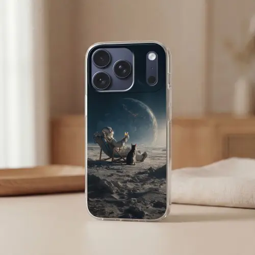 Maan - Kat - Astronaut - Ruimte Telefoonhoesje iPhone 17 Pro klein -sfeer2