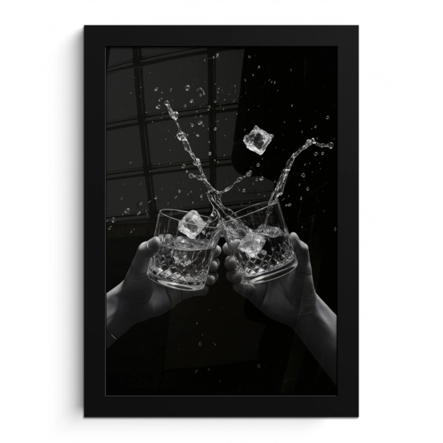 Whiskyglazen - Ijs - Spetters - Zwart fotolijst zwart zonder passe partout klein -3d