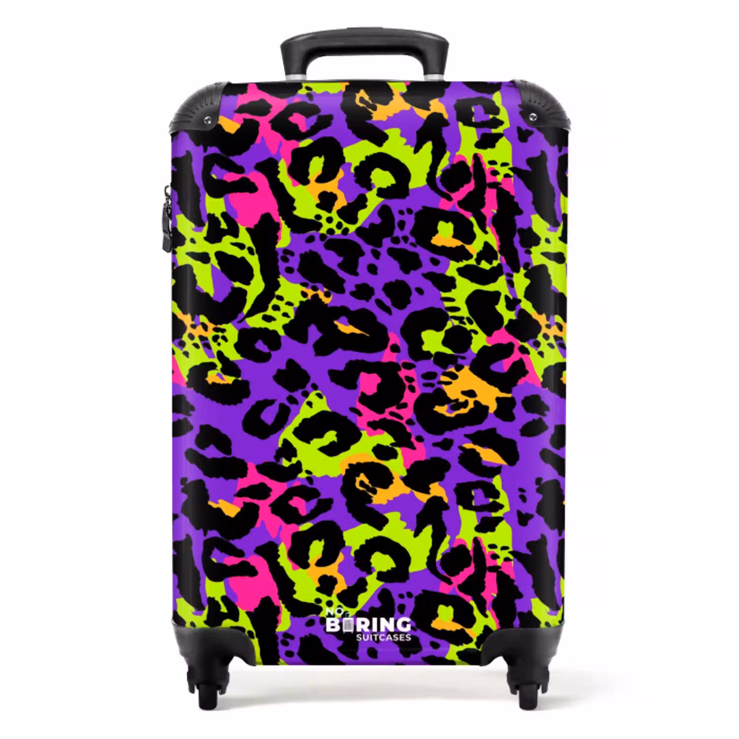 Neon panterprint op paars met kleurrijke accenten NBS - Handbagage koffer - Volwassenen Unisex middel -productfoto_recht