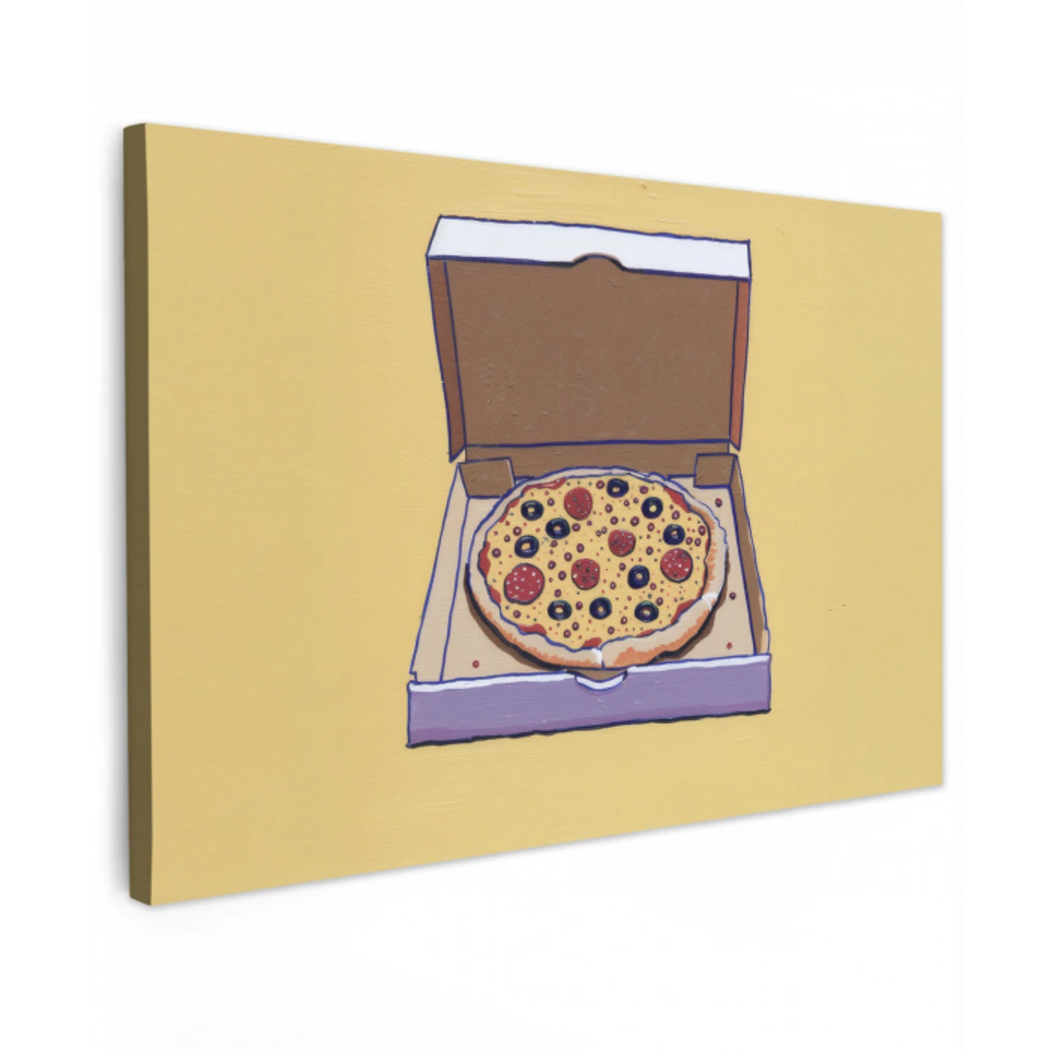 Pizza - Doos - Salami - Illustratie Tuinposter op houten frame 2 cm dik klein -3d