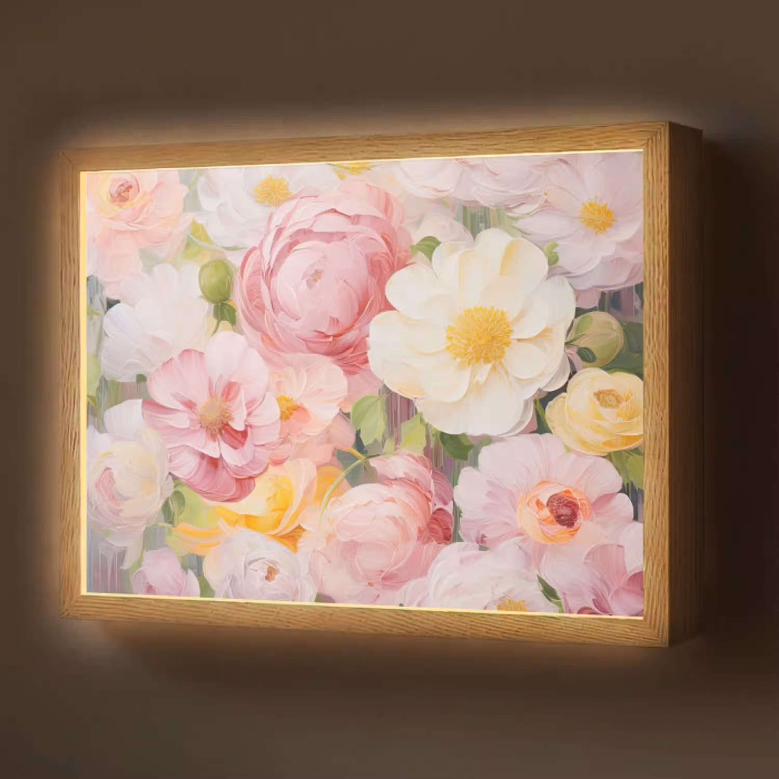 Bloemen - Roze - Botanisch - Kunst - Acrylverf Light Box met batterij (Wandlamp) middel -z3d_website