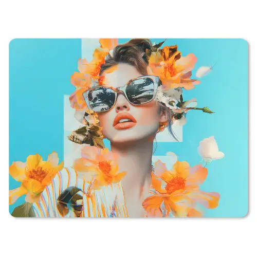 Bloemen - Vrouw - Zonnebril - Blauw muismat rubber klein -3d