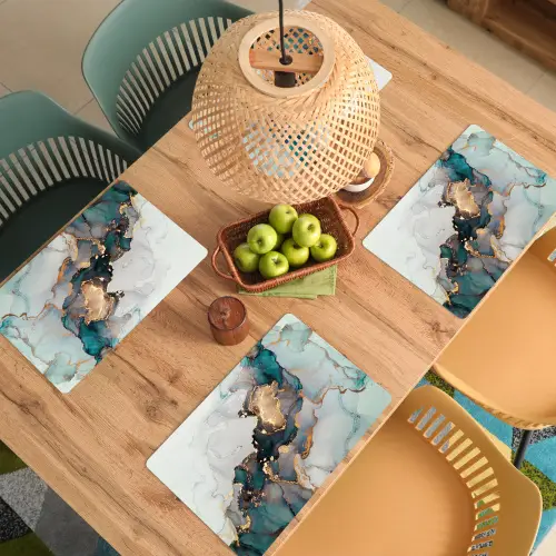 Marmer print - Goud - Blauw Placemat vinyl groot -zzsfeer5_Kitchenyeah-website